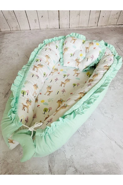 Baby Nest Geyik Fırfırlı Ortopedik Çift Taraflı Bebek Yatağı Anne Yanı Bebek Yatağı ürün görseli 1