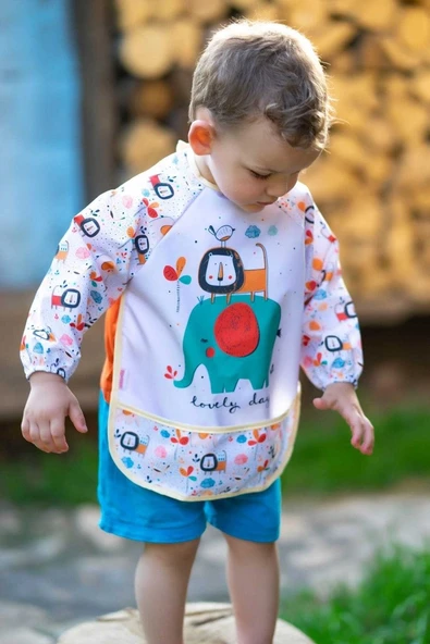 Zoo Unisex Kollu Faliyet Mama Önlüğü 0/36 Ay Sıvı Geçirmez ürün görseli 1