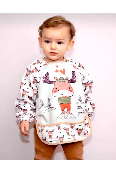 Geyik Unisex Kollu Faliyet Mama Önlüğü 0/36 Ay Sıvı Geçirmez ürün görseli 1