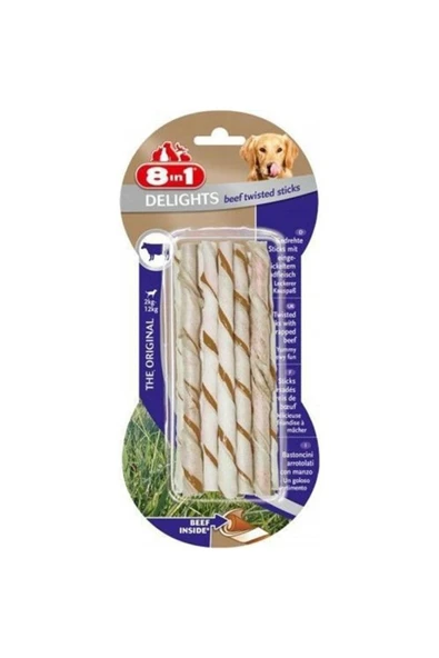 8 IN 1 Delights Bones Köpekler İçin Biftekli Twested Sticks 10lu ürün görseli 1