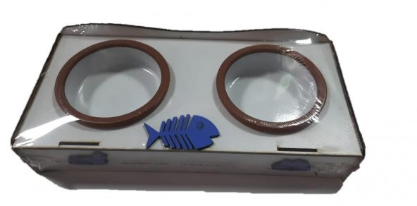 Patte Balıklı Güveç Kaseli Ahşap İkili Mama Standı 36*15*6 Cm BEYAZ ürün görseli 1