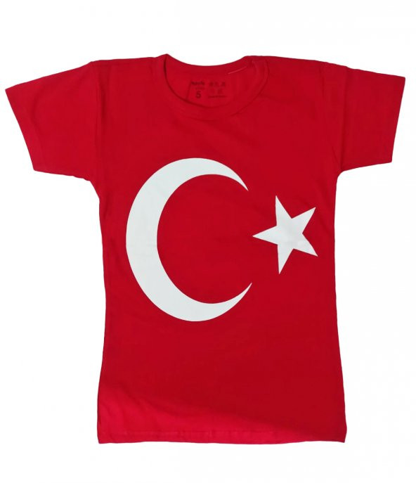 Türk Bayraklı Tişört Pamuklu Kırmızı Çocuk T-shirt- 5 yaş ürün görseli 1