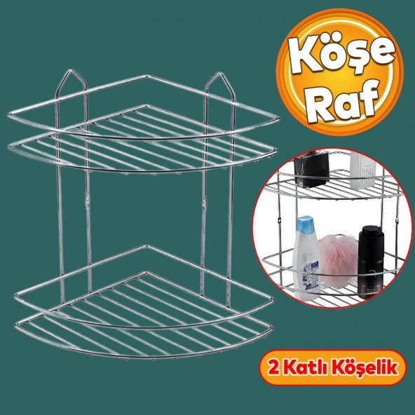 Oval Köşelik Small Banyo Krom 2 Katlı Şampuan Kese Sabun Duş Malzeme Estetik Köşe Raf Muhafaza ürün görseli 1
