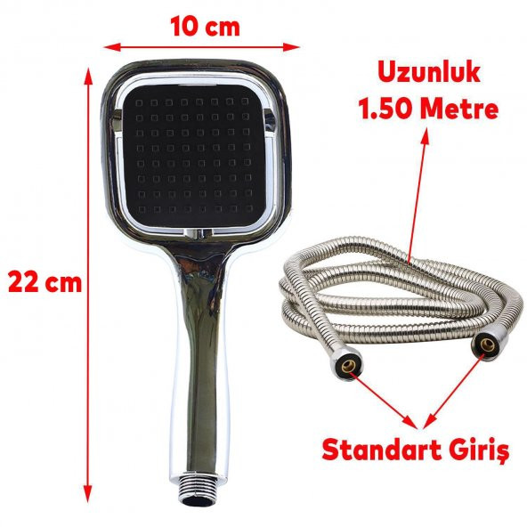 Duş Seti Banyo Duş Başlığı Seti Fiskiyesi Telefonu Kare Başlık Metal Hortum Siyah ürün görseli 1