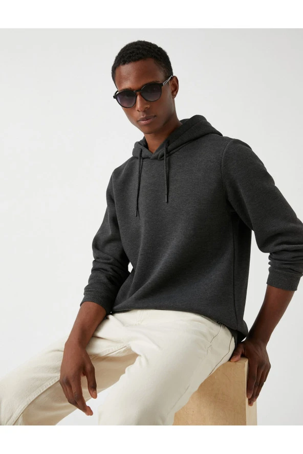 Basic Kapşonlu Sweatshirt Şardonlu ürün görseli 1