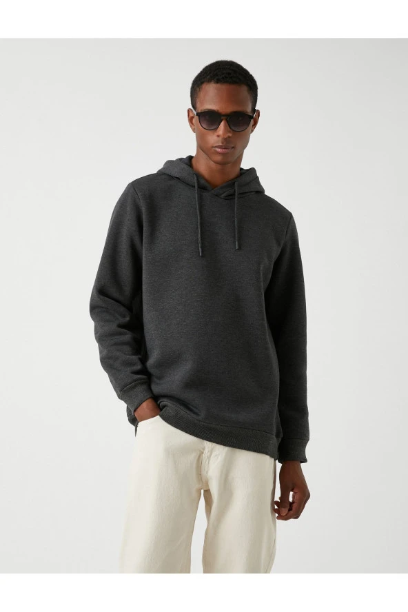 Basic Kapşonlu Sweatshirt Şardonlu - Resim 5