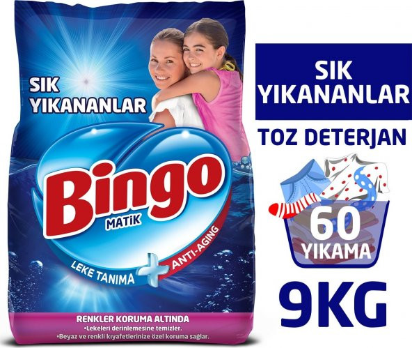 Bingo Sık Yıkananlar Toz Çamaşır Deterjanı 9 kg ürün görseli 1