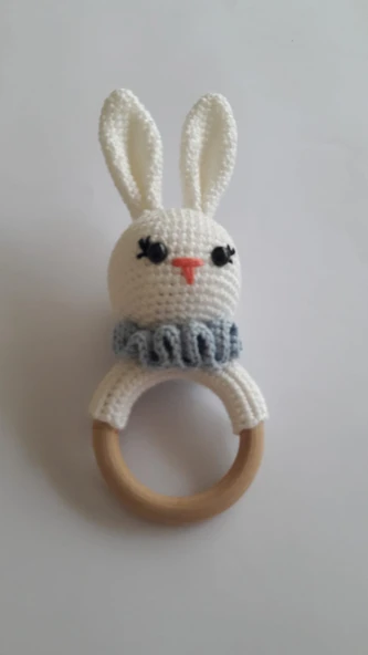 Sevimli Tavşan Çıngıraklı Diş Kaşıyıcı Amigurumi Organik Oyuncak ürün görseli 1