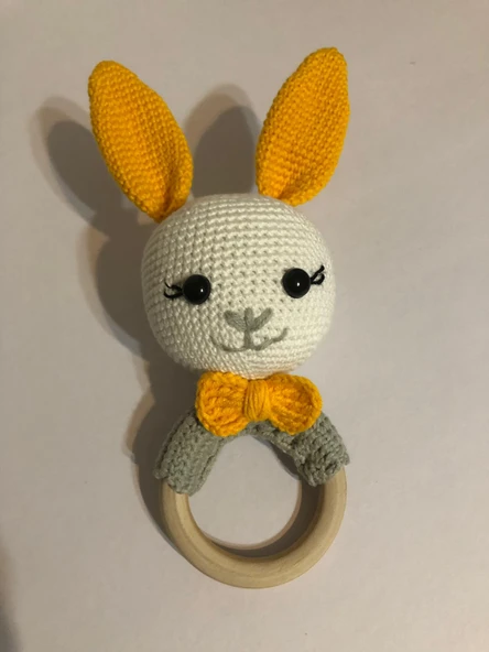 Sarı Kulaklı Tavşan Çıngırak Amigurumi Organik Oyuncak ürün görseli 1