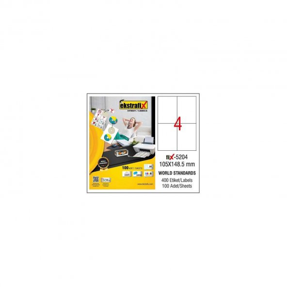 Ekstrafix Laser Etiket 105x148.5 MM 100 Yaprak Lazer Yazıcı Etiketi ürün görseli 1