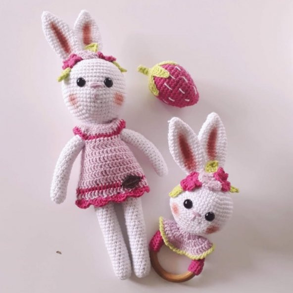 Şeker Tavşan Vikvik Çıngırak Amigurumi Organik Oyuncak ürün görseli 1