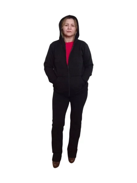 Siyah Kapüşonlu Unisex Sweat Hırka - Resim 3