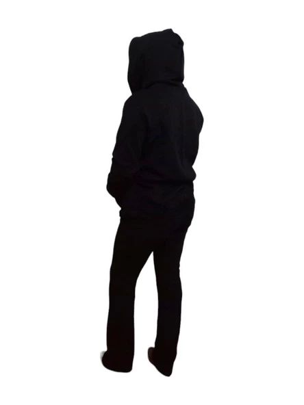 Siyah Kapüşonlu Unisex Sweat Hırka - Resim 4