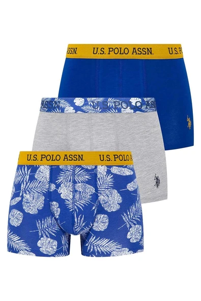 U.S. Polo Assn. Erkek Ekonomik 3'lü Kutulu Pamuklu Desenli Düz Rahat Boxer ürün görseli 1