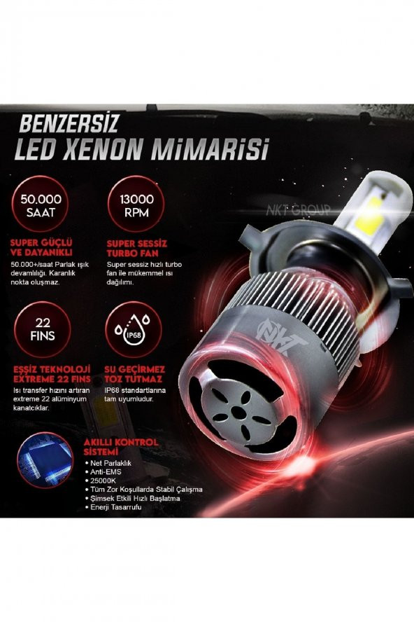 Peugeot 307 (2004 Sonrası) Uzun Far Xenon Led Şimşek Etkili Buz Mavi H8 ürün görseli 1