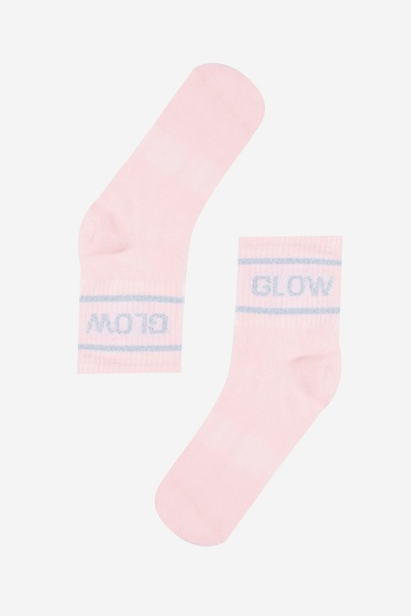 Pembe Glow Slogan Baskılı Soket Çorap ürün görseli 1