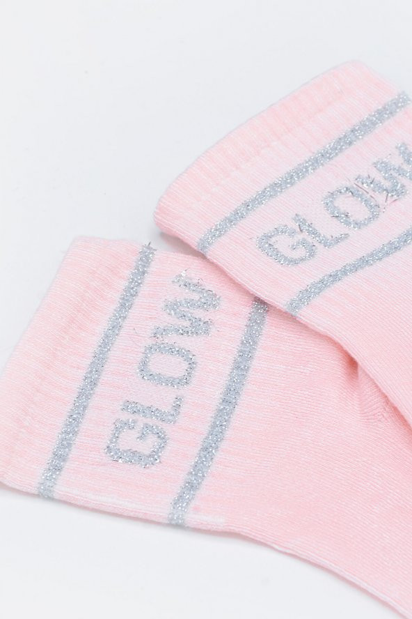 Pembe Glow Slogan Baskılı Soket Çorap - Resim 2