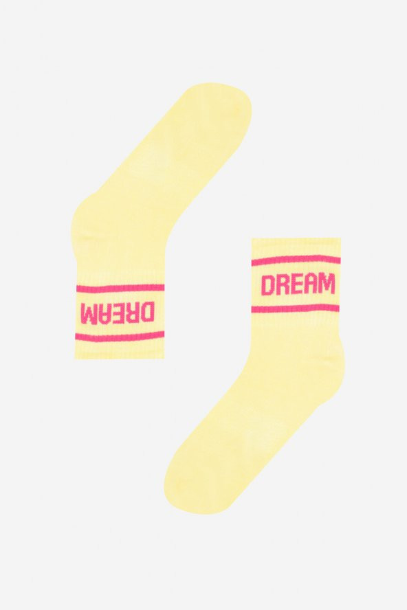 Sarı Dream Slogan Baskılı Soket Çorap ürün görseli 1