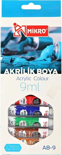 Mikro Akrilik Boya Tüp 9 Ml 12 Renk ürün görseli 1