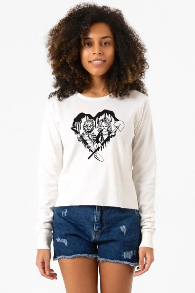 Chucky And Bride Horror Ekstra Uzunkol Sweatshirt Ekru ürün görseli 1