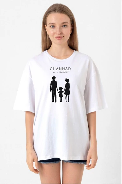Clannad Anime After Story Beyaz Kadın Oversize Tshirt ürün görseli 1
