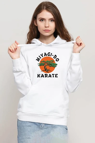 Cobra Kai Miyagi Do Karate Beyaz Kadın 3ip Kapşonlu Sweatshirt ürün görseli 1