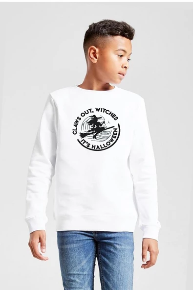 Claws Out Witches Its Halloween Beyaz Çocuk 2ip Sweatshirt ürün görseli 1