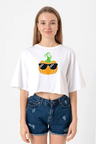 Cool Pumpkin Beyaz Kadın Crop Tshirt ürün görseli 1
