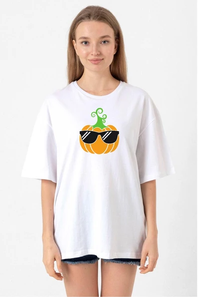 Cool Pumpkin Beyaz Kadın Oversize Tshirt ürün görseli 1