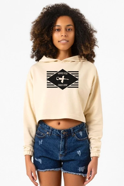 Cowboy Bebop Hammer Head Bej Kadın Crop Kapşonlu ürün görseli 1