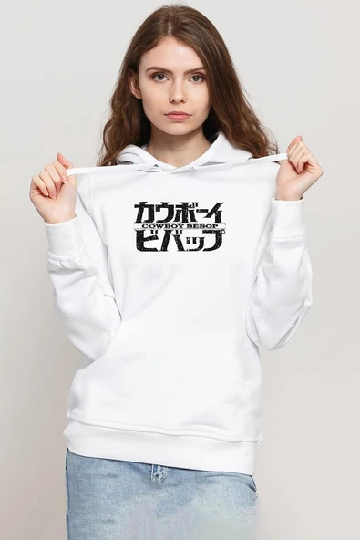 Cowboy Bebop Retro Letter Logo Beyaz Kadın 3ip Kapşonlu Sweatshirt ürün görseli 1