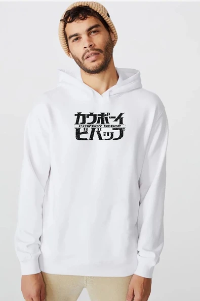 Cowboy Bebop Retro Letter Logo Beyaz Erkek 3ip Kapşonlu  Sweatshirt ürün görseli 1