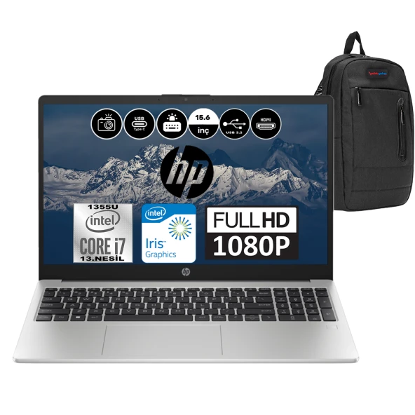 Hp 250 G10 Intel Core I7 1355U 64GB 512GB SSD Intel® Iris® Xᵉ Freedos 15.6" FHD Taşınabilir Bilgisayar 8A541EAF10 + Weblegelsin Çanta ürün görseli 1