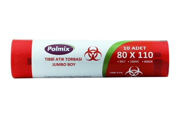 Polmix Tıbbi Atık 80x110 cm Jumbo Çöp Poşeti 10 Rulo 100 Ad 8 Kg ürün görseli 1
