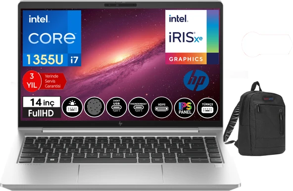 Hp Elitebook 640 G10  Intel Core I7 1355U 8gb 1tb SSD 14" Fhd Freedos Taşınabilir Bilgisayar ELİT8A571EA03+WEBLEGELSINÇANTA ürün görseli 1