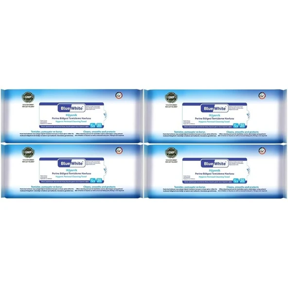 BlueWhite Yetişkin Perine Bölgesi Vücut Temizleme Mendil-Havlusu (4 Lü Set) 50 Yaprak Hijyenik ürün görseli 1