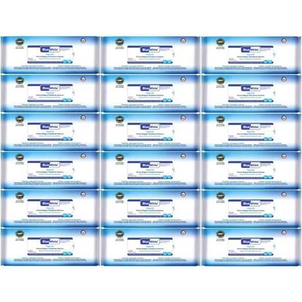 BlueWhite Yetişkin Perine Bölgesi Vücut Temizleme Mendil-Havlusu (18 Li Set) 50 Yaprak Hijyenik ürün görseli 1