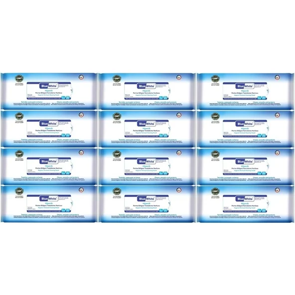 BlueWhite Yetişkin Perine Bölgesi Vücut Temizleme Mendil-Havlusu (12 Li Set) 50 Yaprak Hijyenik ürün görseli 1