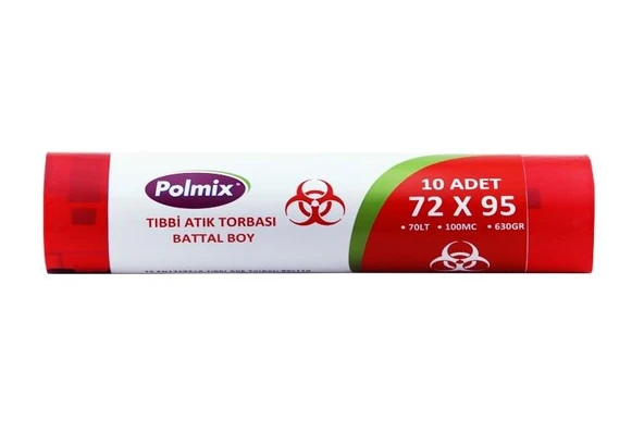 Polmix Tıbbi Atık 72x95 cm Battal Çöp Poşeti 12.6 kg 20 Rulo 200 Adet ürün görseli 1