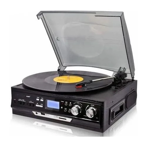 Knstar Kn-27 Bluetoothlu Kumandalı Hoparlörlü Pikap Radyo Kaset USB Mp3 33-45-78 Plaklar Çalar Siyah ürün görseli 1