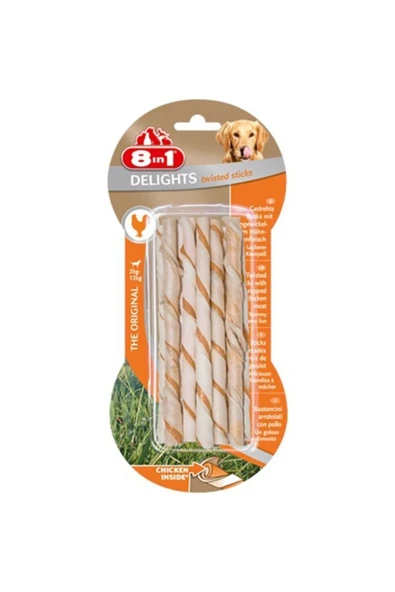 8in1 Delights Twisted Sticks Köpekler Için Tavuklu Ağız Bakım Kemiği ürün görseli 1