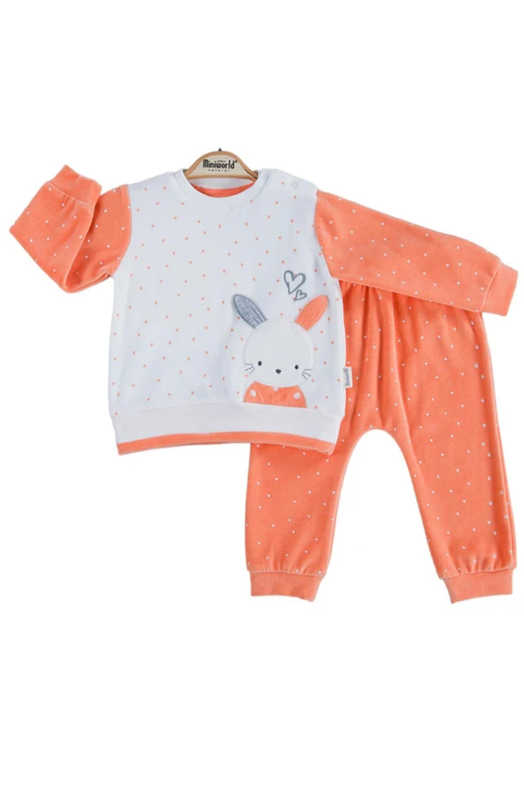 MiniWorld Kız Bebek Tavşan Kabartmalı Kadife Alt Üst Takım 16393 ürün görseli 1