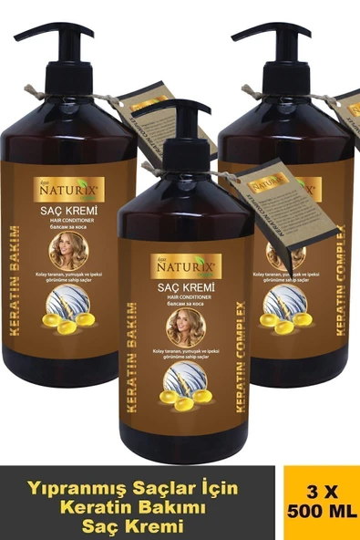 Keratin Bakım Tuzsuz Saç Kremi 500 Ml - 3'lü Eko Paket Yıpranmış Saçlar İçin ürün görseli 1