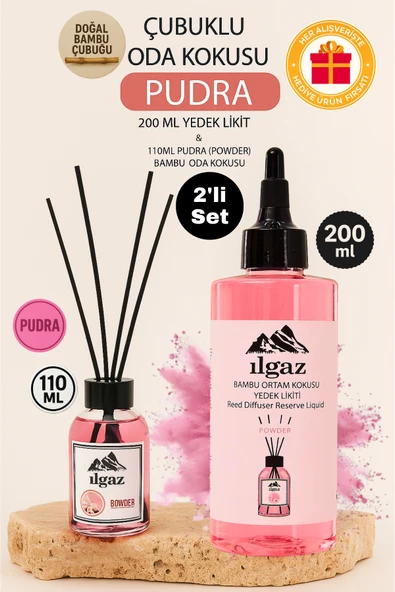 Pudra 2'li Set Bambu Çubuklu Oda Kokusu 110 Ml & Pudra Yedek Likit Şişe 200 Ml ürün görseli 1