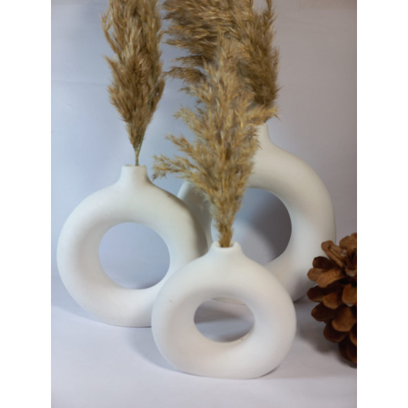 DONUT 3LÜ VAZO SET BEYAZ - Resim 4