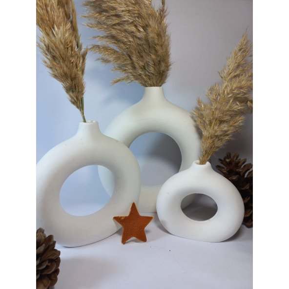 DONUT 3LÜ VAZO SET BEYAZ - Resim 5