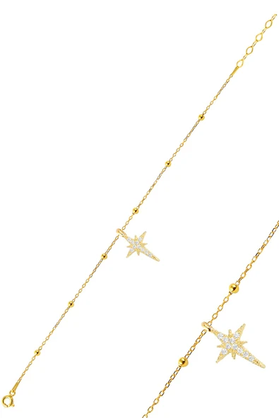 Gümüş altın yaldızlı zirkon taşlı kutup yıldızı top top bileklik SGTL12273GOLD ürün görseli 1