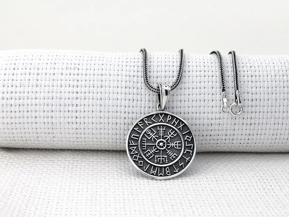 Viking Vegvisir 925 Ayar Gümüş Kolye - Resim 2