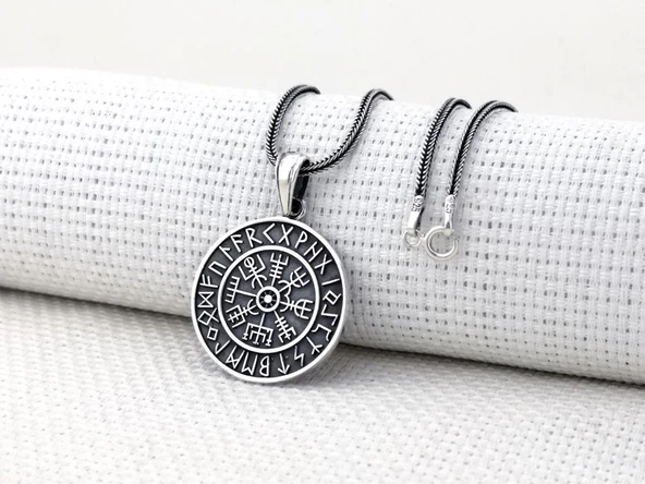 Viking Vegvisir 925 Ayar Gümüş Kolye ürün görseli 1