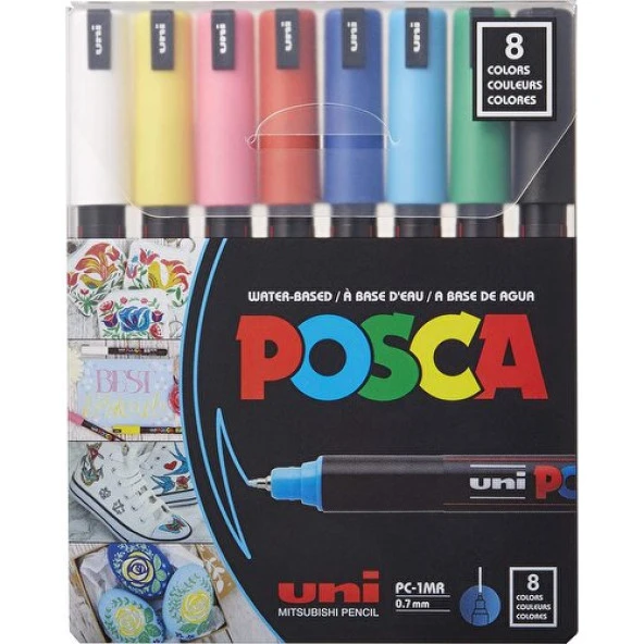 Uni Posca 0.7 Su Bazlı Poster Markörü Anarenk 8 Li ürün görseli 1